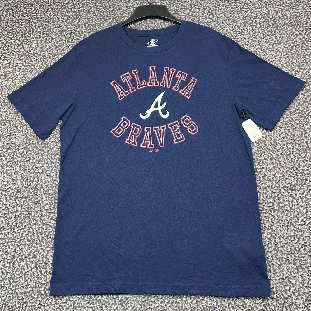 Atlanta Braves MLB Shirt Men Large Navy Logo Athletic Short Sleeve Cotton New L